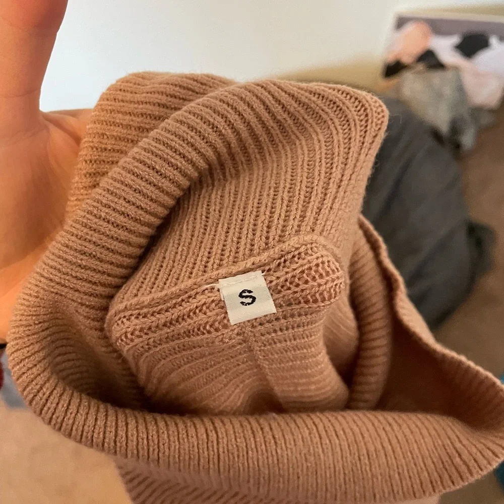 Tan Ribbed Oversized Turtleneck - Picture 3 of 5